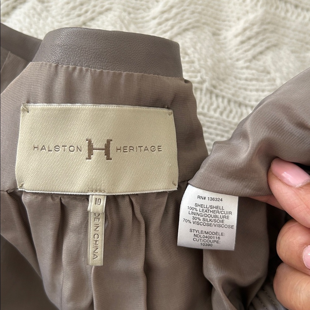 Halston Heritage Leather Bomber Jacket size 10, medium/ large - Picture 6 of 11